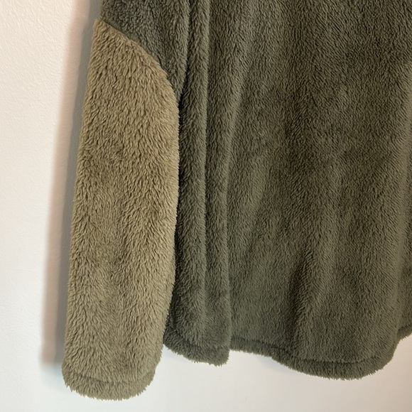 OLIVE GREEN TEDDY BEAR ZIP UP HOODED JACKET WITH POCKETS - Picture 9 of 11